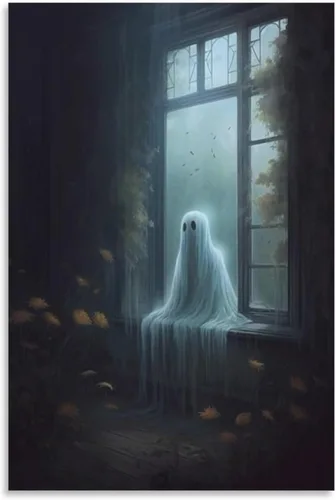 Vista 26 de HHGaoArt Lienzo gótico para pared, póster de fantasmas de Halloween, imagen espeluznante en lienzo