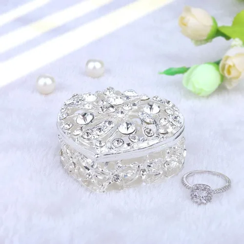 Vista 3 de YU FENG Bling Heart - Caja de joyería con bisagras coleccionables de cristal esmaltado con joyas
