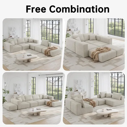 Vista 3 de Sofá modular de 152 pulgadas, sofás grandes sin hueso para sala de estar, moderna pana de felpa, sofá de nube seccional de gran tamaño con asiento