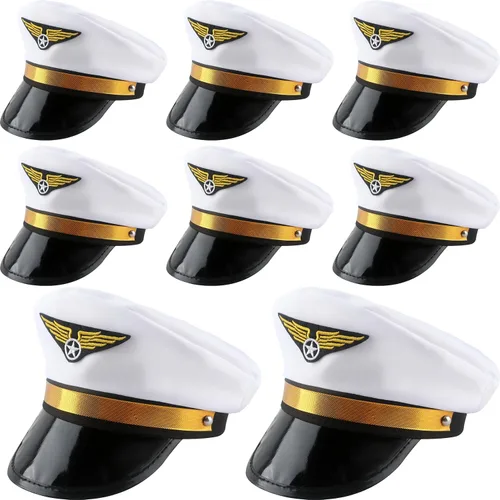 Vista 9 de Paquete de 8 sombreros de piloto para niños, sombrero de capitán de avión, sombrero de piloto de aerolínea para niños y niñas, accesorio