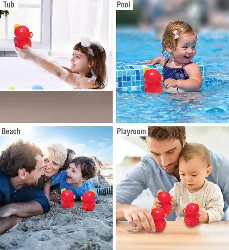 Vista 4 de DolliBu Seahorse Bath Buddy Squirter - Juguete de baño flotante de goma de caballito de mar rojo, divertido juego de baño para niños pequeños, lindo