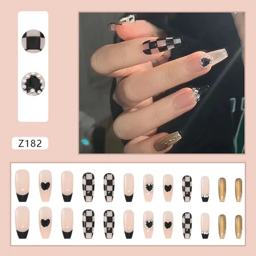 Vista 2 de Uñas postizas a presión de longitud media – 24 piezas de acrílico artificial reutilizables de cobertura completa para mujeres, diseño de corazón