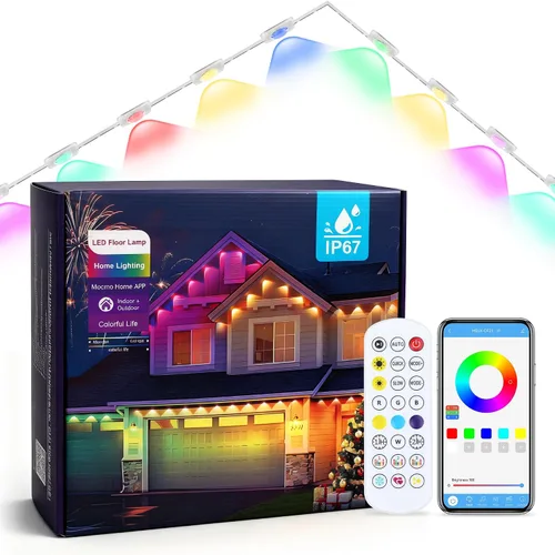 Vista 10 de Luces inteligentes permanentes para exteriores de 148 pies, control de aplicación WiFi, 54 LED IP67, impermeable, iluminación de alero que cambia