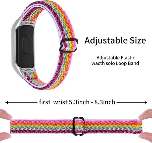 Vista 4 de Mi Band 3 pulsera elástica, 5.3 "-8.3" correa ajustable transpirable suave de nylon banda elástica de reemplazo con marco de metal compatible con Mi