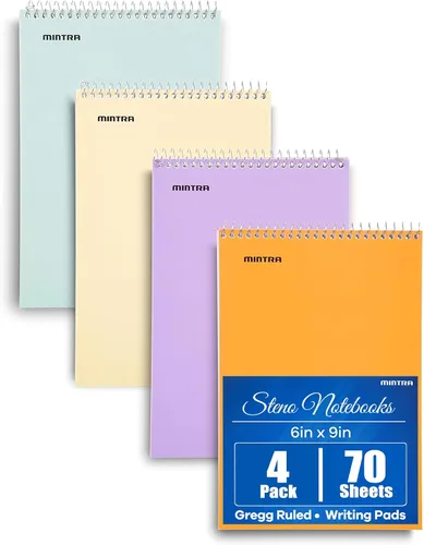 Vista 5 de Mintra Office Steno Books Set - Top-Spiral Bound, Narrow Ruled, White Tint Sheets, Poly Pastel Covered Notebooks for Office & School, Colorful