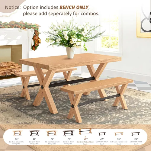 Vista 3 de LUE BONA Banco de comedor de 47 pulgadas con madera maciza, banco de cocina de granja con grano de madera natural, silla de comedor rectangular