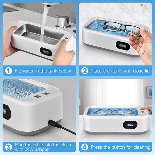 Vista 6 de Limpiador Ultrasónico de Joyería con Temporizador Digital, Limpiador de Joyería Electrónico Ultrasónico, Limpiador Ultrasónico de Joyería y Gafas
