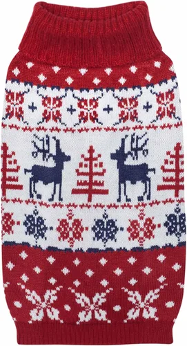 Vista 16 de Blueberry Pet Let It Snow Suéter Clásico Feo de Navidad con Capucha y Diseño de Copos de Nieve para Perro en Rojo y Blanco, Longitud de Espalda 12
