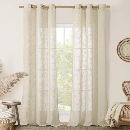 Vista 46 de LAMIT Cortinas de lino marrón caramelo para sala de estar, 84 pulgadas, de lino sintético, texturizado, filtrante de luz, paneles de privacidad