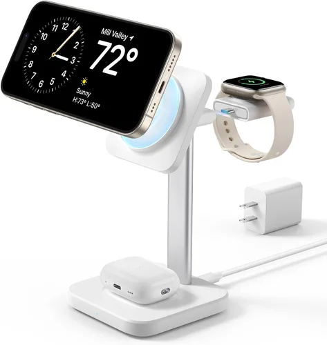 Vista 8 de ESR Estación de carga inalámbrica 3 en 1 para Apple [certificado], cargador portátil para Apple Watch y soporte de cargador MagSafe, cargador