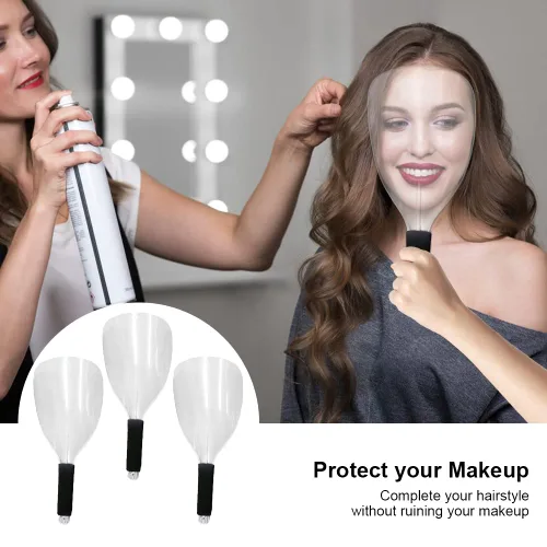 Vista 4 de 3 protectores faciales para laca para el cabello, protector facial de mano con mango de esponja, cubierta protectora de maquillaje reutilizable