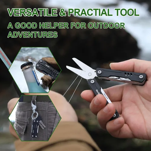 Vista 4 de NexTool Llavero multiherramienta, mini tijeras de marinero, mini multiherramienta 10 en 1 con cuchillo de bolsillo EDC, mini alicates, abrebotellas