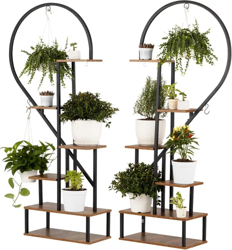 Vista 5 de IDZO - Estantería de metal en forma de media luna para plantas, estantes múltiples para interiores, marrón oscuro, ideal para la decoración