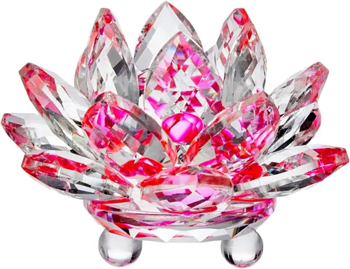 Vista 3 de Flor de loto de Amlong Crystal, figura de cristal que se refleja, con tono de color y caja de regalo Azul