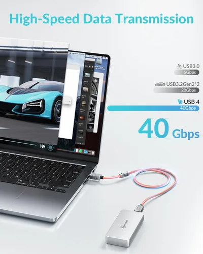 Vista 2 de PHIXERO Cable USB C a USB C de 240 W, aleación de zinc, 40 Gbps, 1.6 pies, naranja