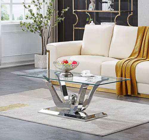 Vista 12 de Mesa auxiliar de cristal dorado de lujo, moderna mesa de centro cuadrada para sofá con base de acero inoxidable con espejo brillante, mesa de noche