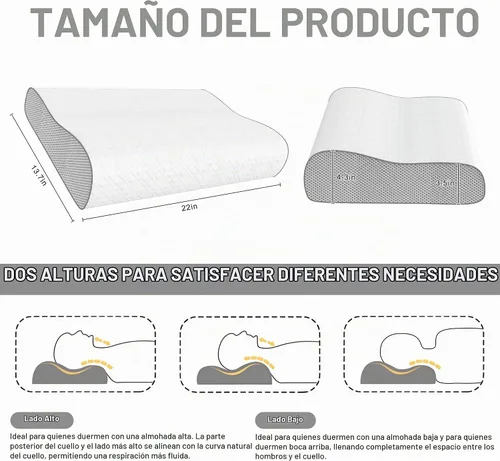 Vista 2 de Almohada cervical para aliviar el dolor de cuello, almohada de espuma viscoelástica, almohada ergonómica de contorno ajustable para dormir de lado