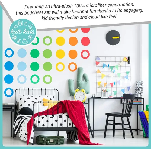 Vista 6 de Kute Kids - Juego de sábanas supersuave, fabricado con diseños y personajes especiales, incluye funda(s) para almohada en tamaño Twin, Full y Queen
