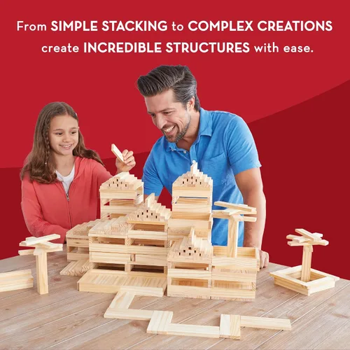 Vista 4 de MindWare KEVA Structures - Juego de bloques de construcción de madera de 600 tablones, incluye 600 tablones de pino KEVA, 30 tarjetas de ideas