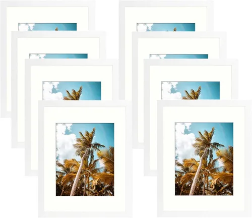 Vista 82 de Frametory, Marco de fotos de 11 x 14 pulgadas con paspartú para fotos de 8 x 10 pulgadas, moldeado ancho de vidrio de alta definición, accesorios