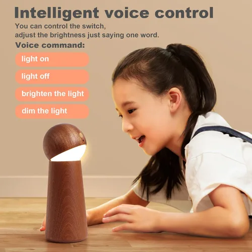 Vista 2 de Lámpara de mesa activada por voz de madera Luz nocturna recargable para habitación