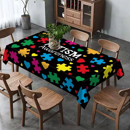 Vista 4 de Hafangry Mantel de conciencia sobre el autismo, pieza de rompecabezas, soporte inspirador de corazón, decoración de abril, decoración rústica