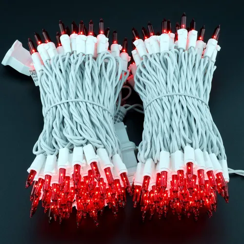 Vista 2 de YULETIME 200 luces rojas de Navidad, paquete de 2 juegos de 33 pies, 100 luces incandescentes con certificación UL (rojo, cable blanco)