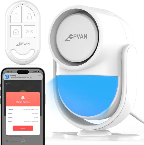Vista 10 de CPVAN Alarma con sensor de movimiento WiFi, detector de movimiento PIR inteligente de 125 dB con alertas de aplicación de teléfono, sistema