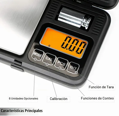 Vista 3 de Báscula de bolsillo digital de Fuzion 7.05 oz/0.00 oz, báscula de gramos con pantalla LCD, tara y PCS, báscula digital mini con peso de calibración