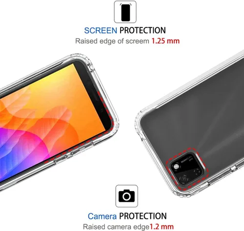 Vista 2 de Funda transparente compatible con Huawei Y5P, funda DRA-LX9 con protector de pantalla de vidrio templado, bonito protector de cristal a prueba