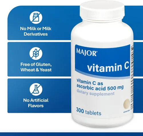 Vista 6 de MAJOR Vitamina C-500 mg de ácido ascórbico - Nueva fórmula - Tabletas de vitamina C - Suplemento dietético - 300 unidades (1 paquete)