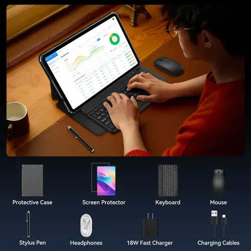 Vista 10 de 13.4 pulgadas Las mejores tabletas Android 15 de 2025 con teclado y lápiz, pantalla grande de 13+ pulgadas Tablet PC 2 en 1 con estuche, lápiz