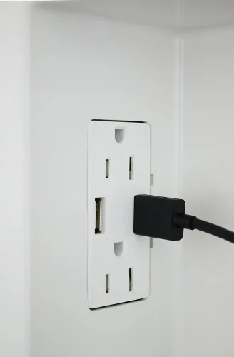 Vista 2 de DATA COMM Electronics 45-0231-WH - Caja de salida de medios empotrable USB, gestión de cables en la pared, receptáculo dúplex, puertos USB dobles