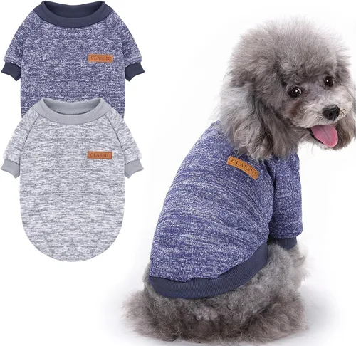 Vista 22 de 2 piezas de suéter clásico de punto para perro Idepet, abrigo de forro polar para perros pequeños y medianos, ropa cálida para perros y gatos