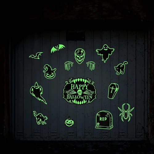 Vista 2 de 90shine Imanes de decoración de puerta de garaje de Halloween: murciélagos magnéticos que brillan en la oscuridad, lápida, fantasma, calabaza, feliz