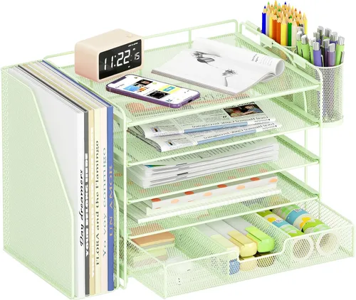 Vista 9 de OPNICE - Organizadores de escritorio y accesorios, para espacio de trabajo, suministros de oficina, organizador de archivos con 2 soportes para Negro