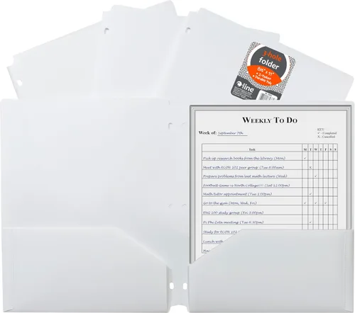 Vista 7 de Carpeta C-Line Poly Portfolio con dos bolsillos, resistente, con tres agujeros perforados, azul, caja de 25 carpetas (32935), Variados
