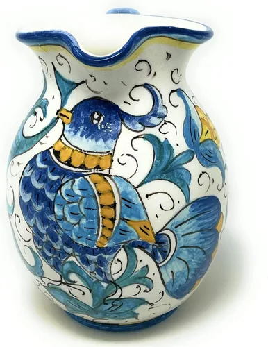 Vista 4 de CERAMICHE D'ARTE PARRINI - Cerámica Italiana Arte Cerámica Cerámica Gal 0,264 Jarra Vino Vine - agua 0.2 Gal Pintado a mano Patrón Pájaros Hecho