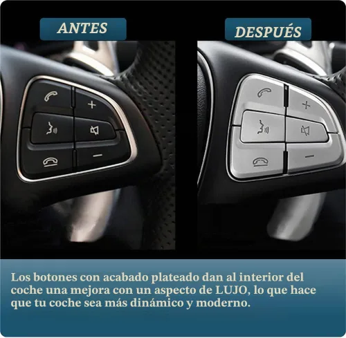 Vista 2 de Decoración de Botón del Volante de Automóvil Interior Compatible con Mercedes Benz GLA CLA GLS GLE CLS SL Clase A B - Plata (Modelo B)
