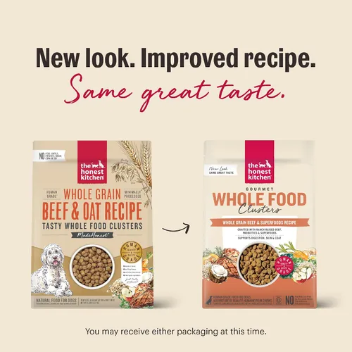 Vista 4 de The Honest Kitchen Whole Food Clusters - Alimento seco para perros con carne de res y avena integrales, bolsa de 1 libra