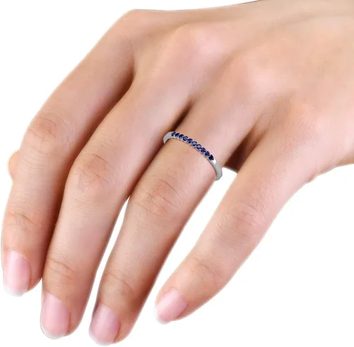 Vista 5 de Ronda azul zafiro 14 ctw 10 piedras mujeres anillo de boda apilable 14K oro