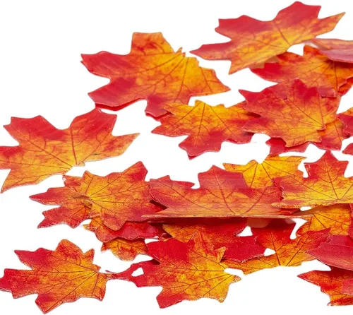 Vista 8 de Hojas de otoño comestibles doradas, 90 piezas para cupcakes, hojas de arce de otoño, oblea, papel de arroz, decoración de alimentos, mezcla de 2