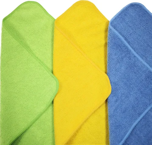 Vista 2 de POLYTE Paño de limpieza de microfibra, 12 x 16 pulgadas, azul, verde, amarillo, paquete de 36