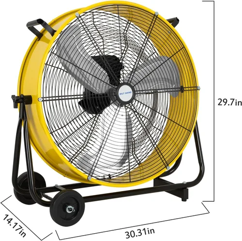 Vista 8 de BILT HARD Ventilador de tambor industrial de 24 pulgadas con motor de CC, ultra silencioso, 7800 CFM, ventilador de tambor de metal de inclinación