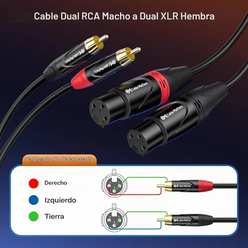 Vista 2 de Cable Matters Cable doble XLR a RCA, doble hembra XLR a RCA, 6 pies