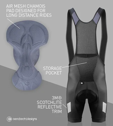 Vista 6 de AEROTECHDESIGNS Men's USA Elite Padded Cycling Bib-Shorts Made in USA Performance Long Distance Bibs