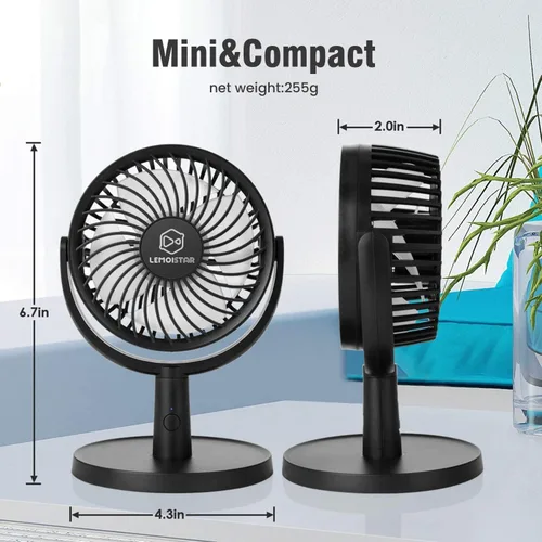 Vista 5 de Shinebella Ventilador de escritorio pequeño de 4 velocidades con fuerte flujo de aire, mini ventilador USB portátil personal, silencioso, rotación