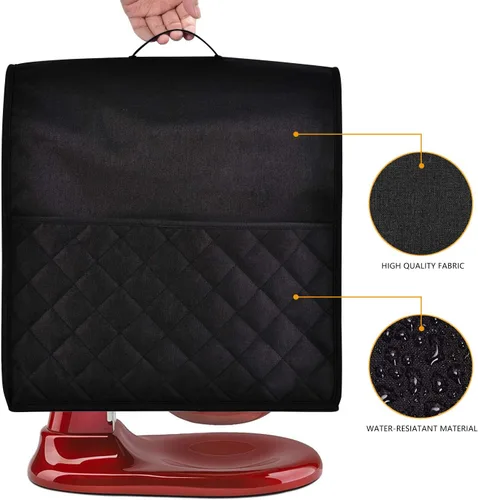 Vista 2 de Funda a prueba de polvo para batidora de pie de KitchenAid, con múltiples bolsillos para varios accesorios de electrodomésticos de cocina, Negro