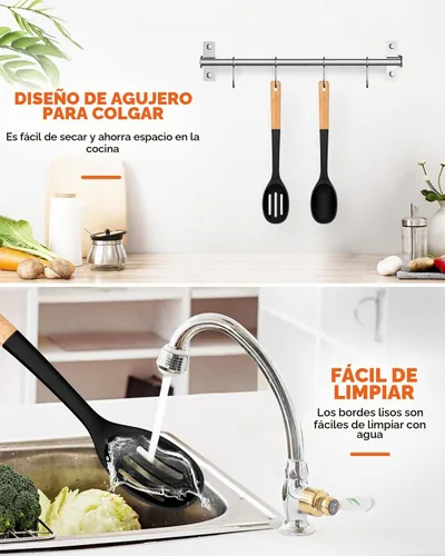 Vista 6 de Cucharas de cocina de silicona, excelentes para recoger guarniciones y servir guisos abundantes, de silicona mate libre de BPA, cuchara de servir