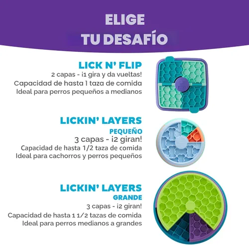 Vista 5 de Outward Hound Nina Ottosson Lick N' Flip 3-in-1 Dog Toy Treat Puzzle, 7.4" Lick N' Flip Treat (morado)